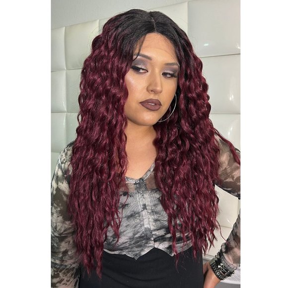 BURGUNDY Lace Front Wig - DARK RED Hair - Long Curly Wig SENSATIONNEL DASHLY - Picture 9 of 11